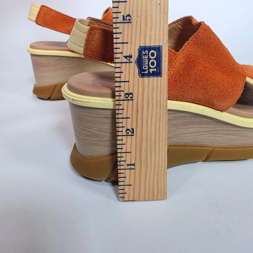 SOREL Joanie III Slingback Wedge Sandals Women's 8.5 Orange Suede Chunky Retro